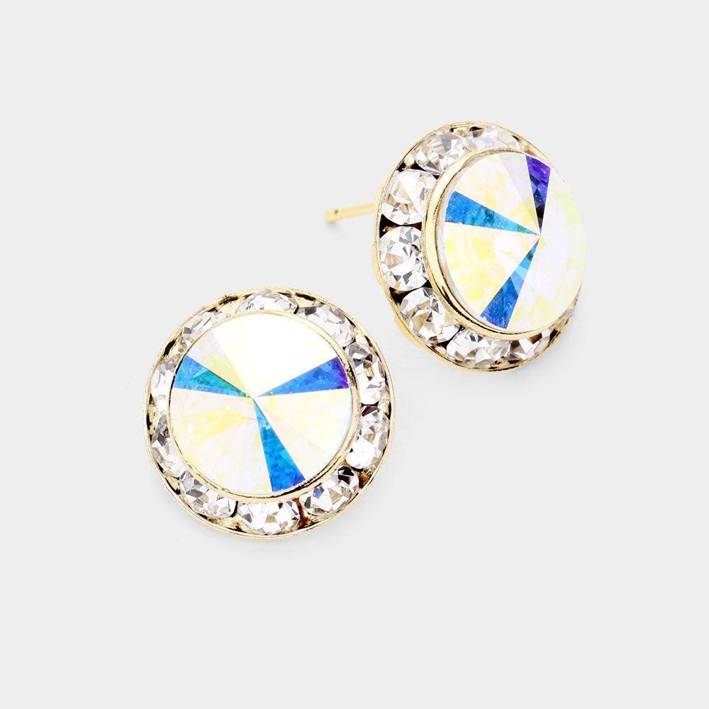Gold Rivoli Cut Genuine Crystal Round Stud Earrings - Jewelry Store by Erik Rayo