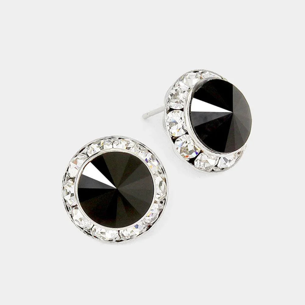 Black Rivoli Cut Genuine Crystal Round Stud Earrings - Jewelry Store by Erik Rayo