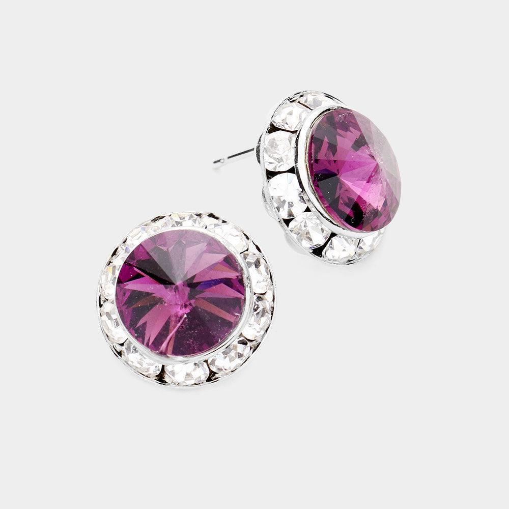 Amethyst Rivoli Cut Genuine Crystal Round Stud Earrings - Jewelry Store by Erik Rayo