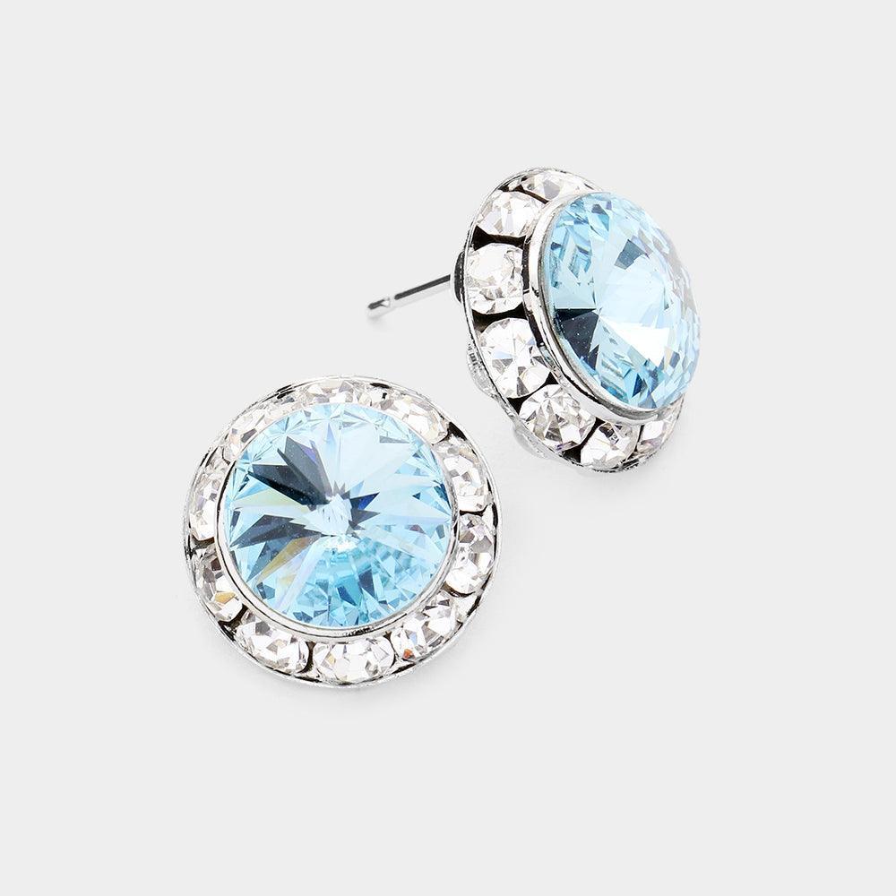 Aqua Rivoli Cut Genuine Crystal Round Stud Earrings - Jewelry Store by Erik Rayo