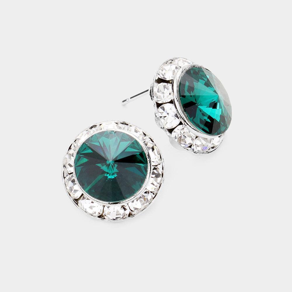 Emerald Rivoli Cut Genuine Crystal Round Stud Earrings - Jewelry Store by Erik Rayo