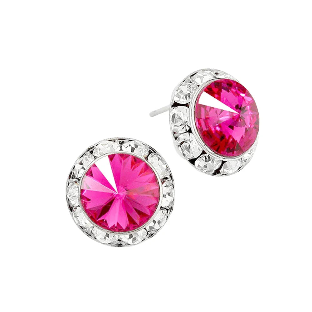 Fuchsia Rivoli Cut Genuine Crystal Round Stud Earrings - Jewelry Store by Erik Rayo