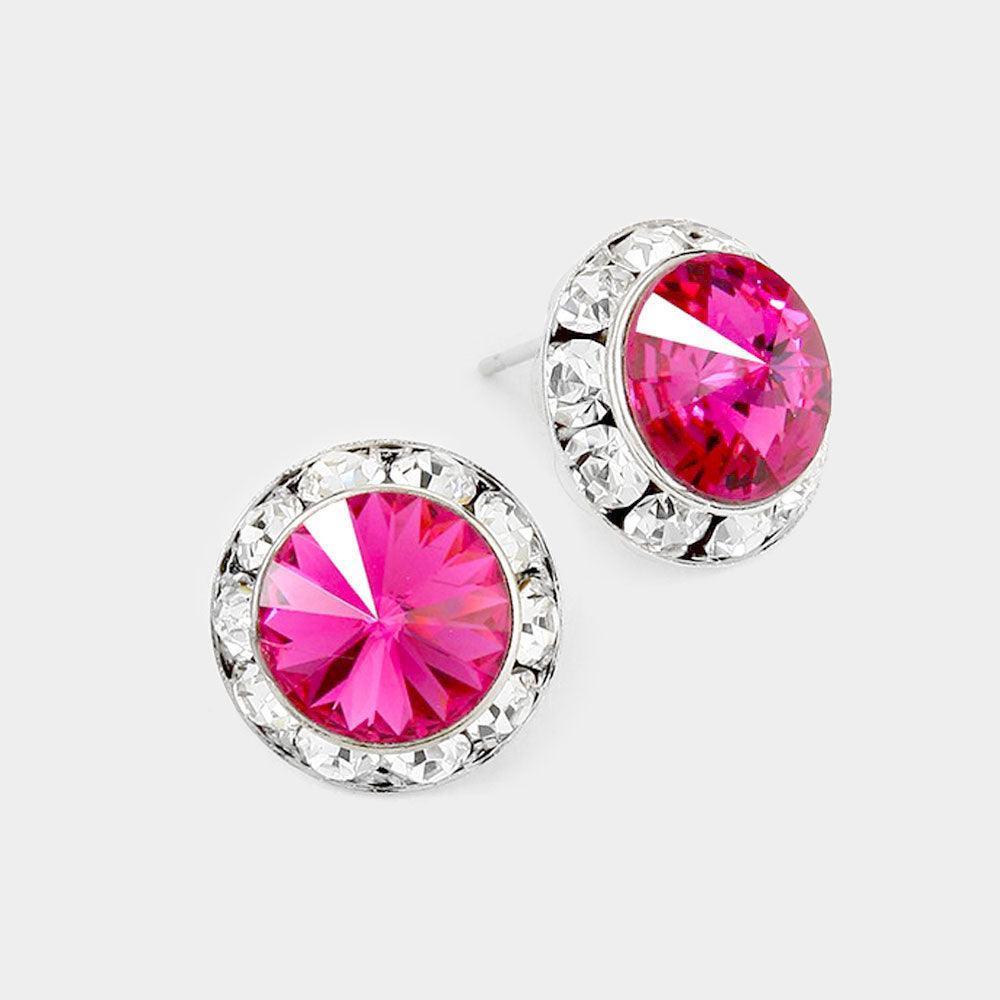 Fuchsia Rivoli Cut Genuine Crystal Round Stud Earrings - Jewelry Store by Erik Rayo
