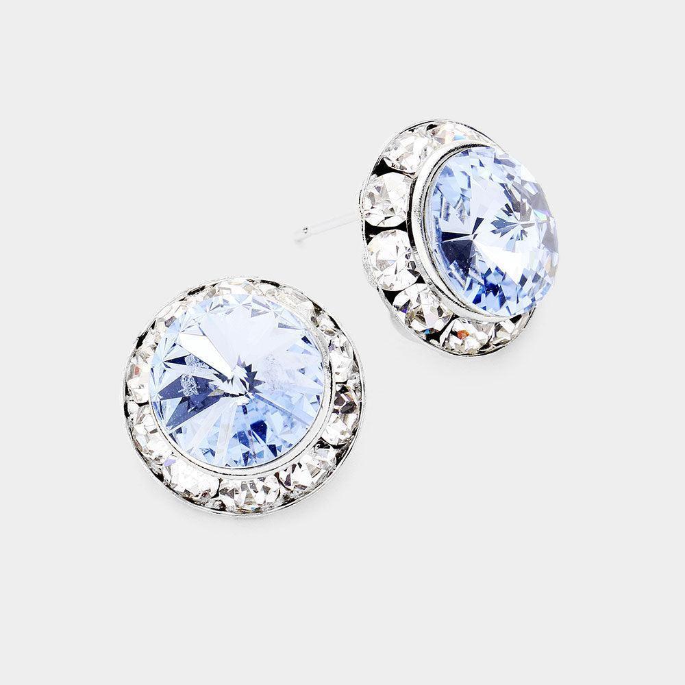 Blue Rivoli Cut Genuine Crystal Round Stud Earrings - Jewelry Store by Erik Rayo