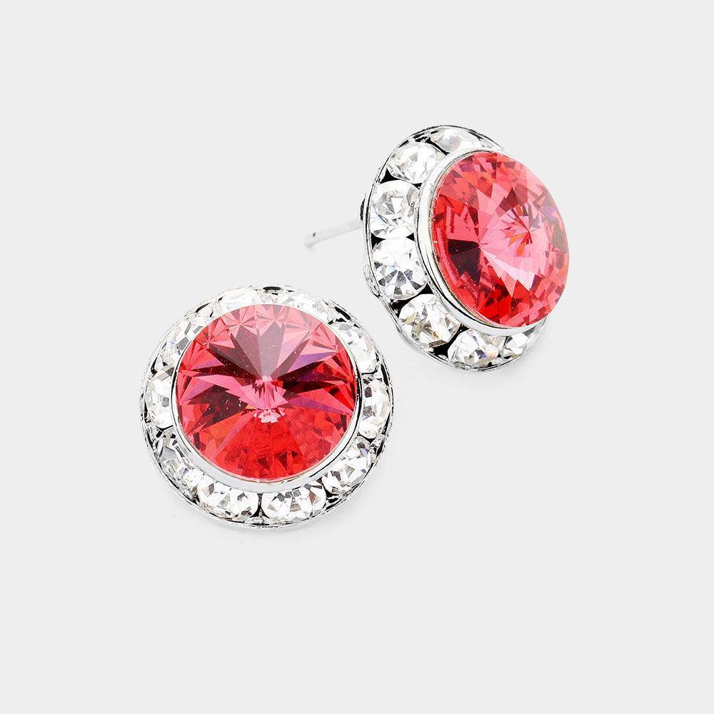 Pink Rivoli Cut Genuine Crystal Round Stud Earrings - Jewelry Store by Erik Rayo