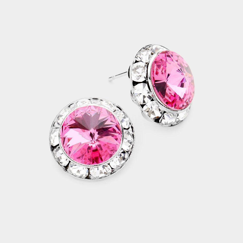 Pink Rivoli Cut Genuine Crystal Round Stud Earrings - Jewelry Store by Erik Rayo