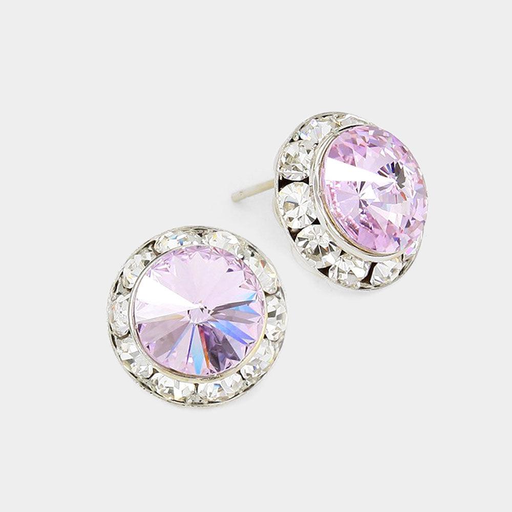 Violet Rivoli Cut Genuine Crystal Round Stud Earrings