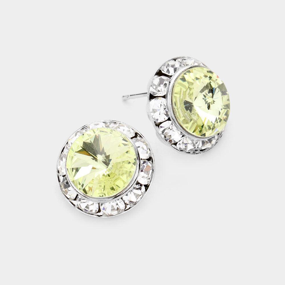 Yellow Rivoli Cut Genuine Crystal Round Stud Earrings