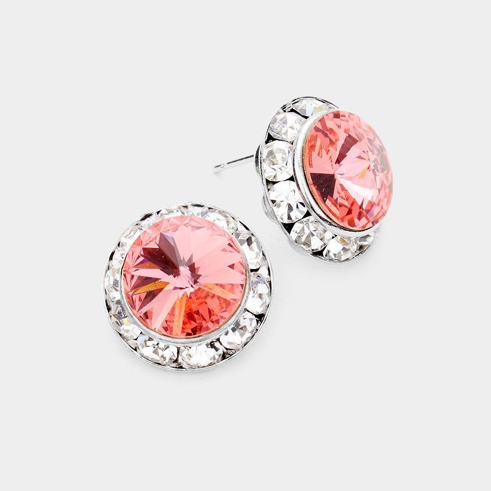 Peach Rivoli Cut Genuine Crystal Round Stud Earrings - Jewelry Store by Erik Rayo