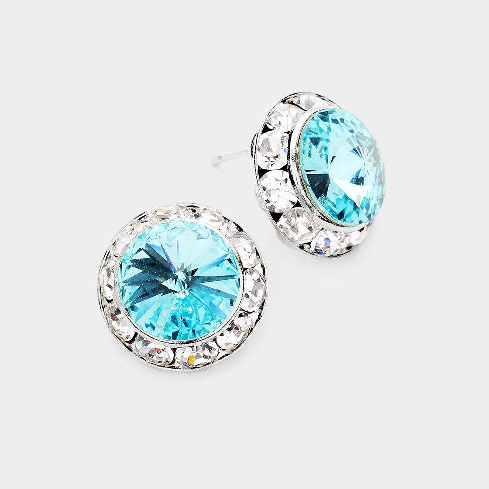 Turquoise Rivoli Cut Genuine Crystal Round Stud Earrings