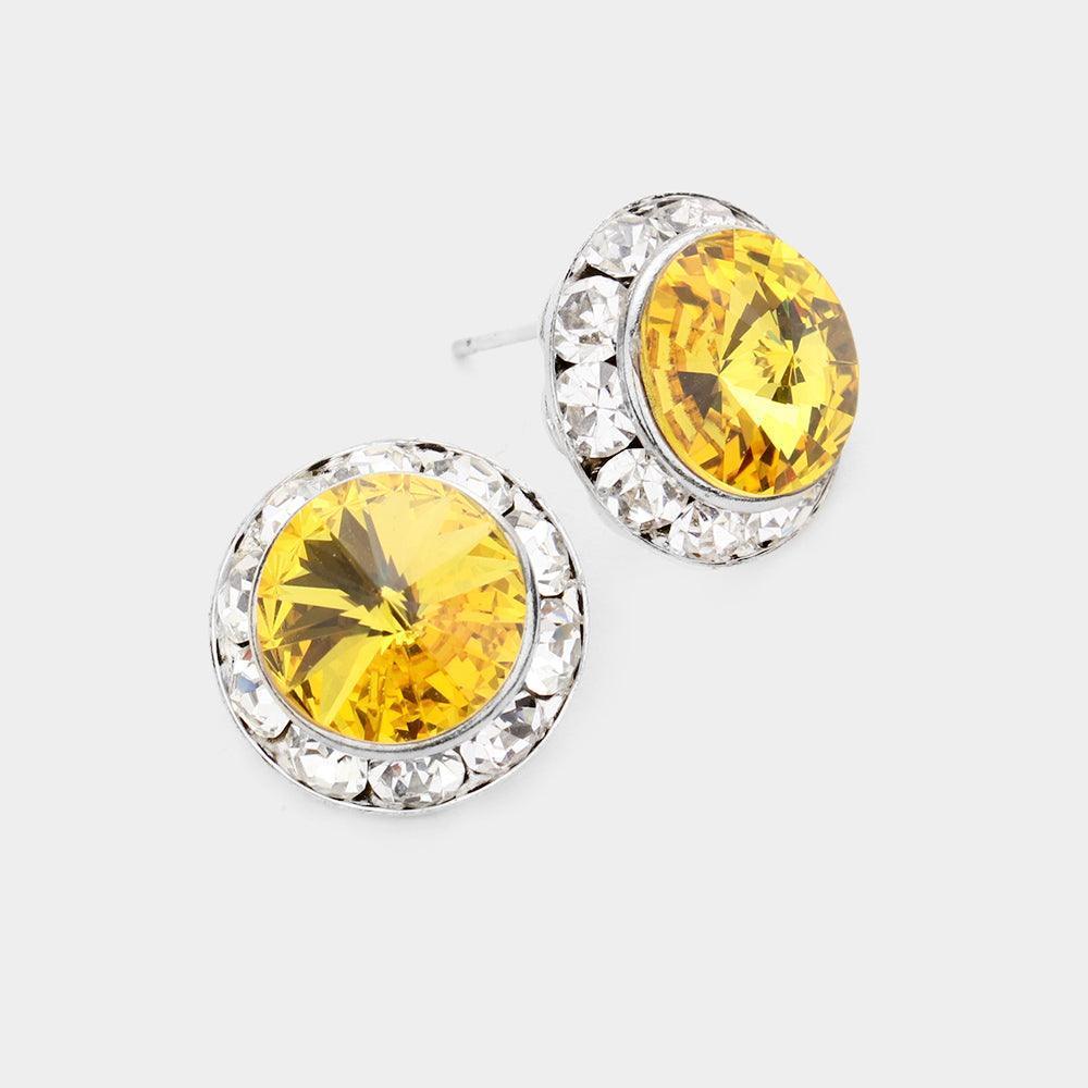 Yellow Rivoli Cut Genuine Crystal Round Stud Earrings - Jewelry Store by Erik Rayo
