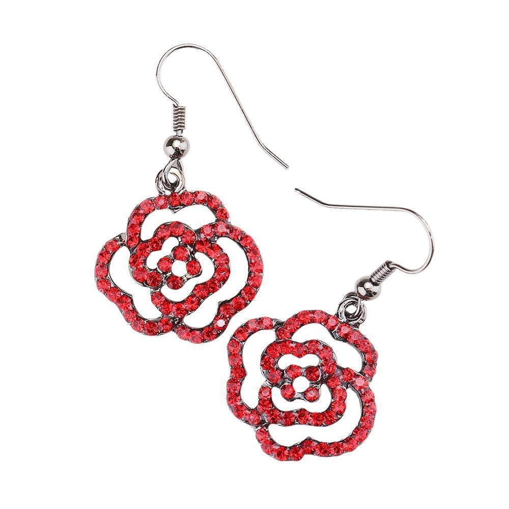 Genuine Crystal Rose Dangle Earrings - Jewelry Store by Erik Rayo
