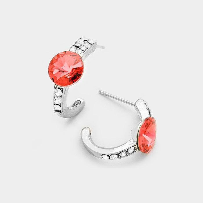 Clear Round Cut Genuine Crystal Half Hoop Earrings - Jewelry Store by Erik Rayo