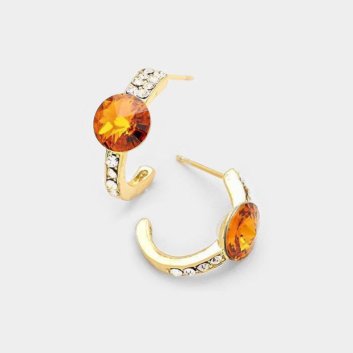Gold Round Cut Genuine Crystal Half Hoop Earrings - Jewelry Store by Erik Rayo