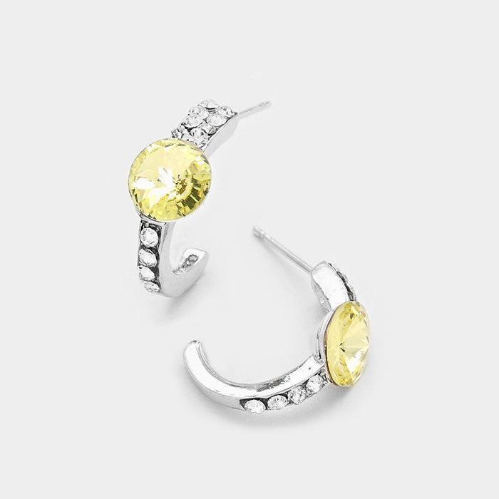 Yellow Round Cut Genuine Crystal Half Hoop Earrings - Jewelry Store by Erik Rayo