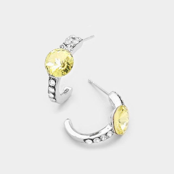 Yellow Round Cut Genuine Crystal Half Hoop Earrings