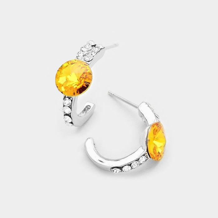 Yellow Round Cut Genuine Crystal Half Hoop Earrings - Jewelry Store by Erik Rayo