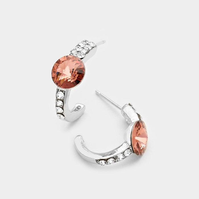Pink Round Cut Genuine Crystal Half Hoop Earrings - Jewelry Store by Erik Rayo