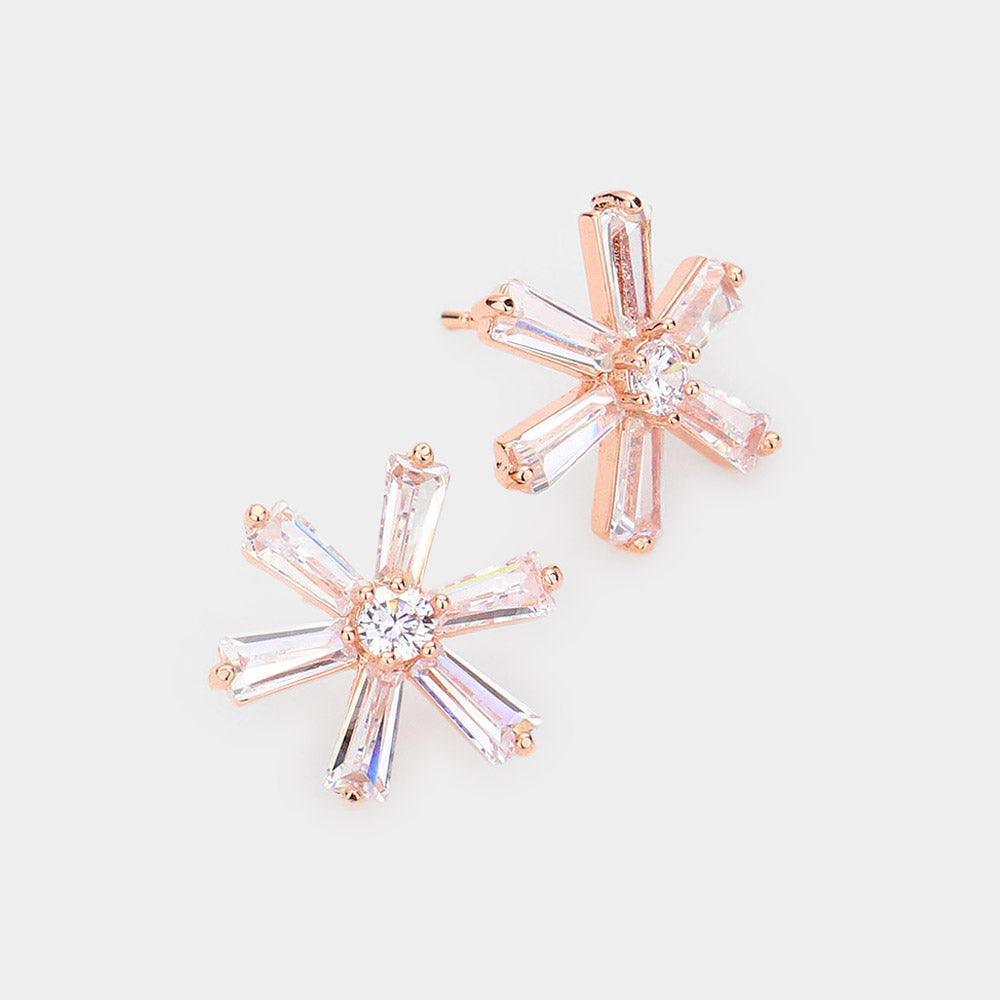Rose Gold Crystal cubic zirconia CZ flower stud earrings - Jewelry Store by Erik Rayo