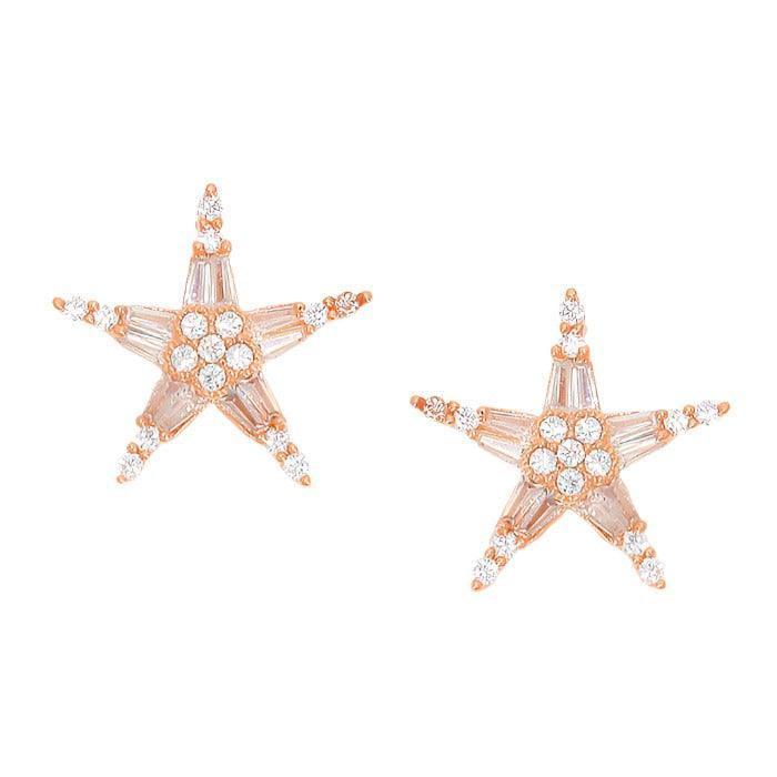 Rose Gold Crystal cubic zirconia CZ star stud earrings - Jewelry Store by Erik Rayo