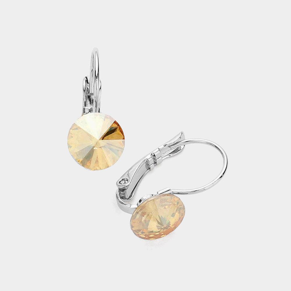 Brown Genuine Round Crystal Lever Back Earrings - Jewelry Store by Erik Rayo