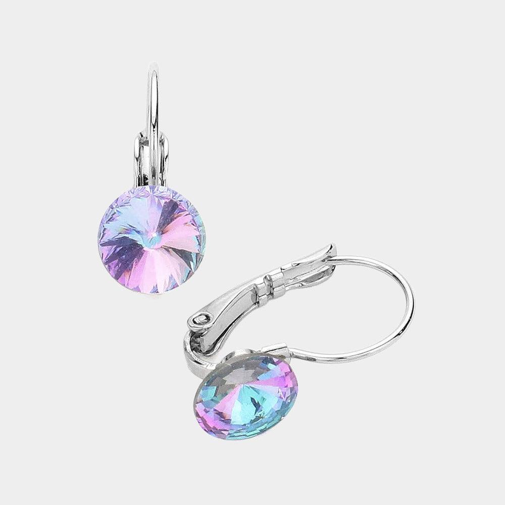 Genuine Round Crystal Lever Back Earrings - Jewelry Store by Erik Rayo