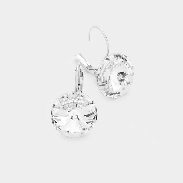 Silver Genuine Round Crystal Lever Back Earrings - Jewelry Store by Erik Rayo