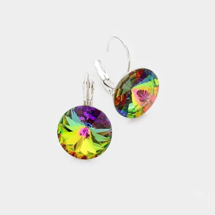 Silver Genuine Round Crystal Lever Back Earrings - Jewelry Store by Erik Rayo