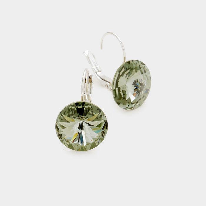Silver Genuine Round Crystal Lever Back Earrings - Jewelry Store by Erik Rayo