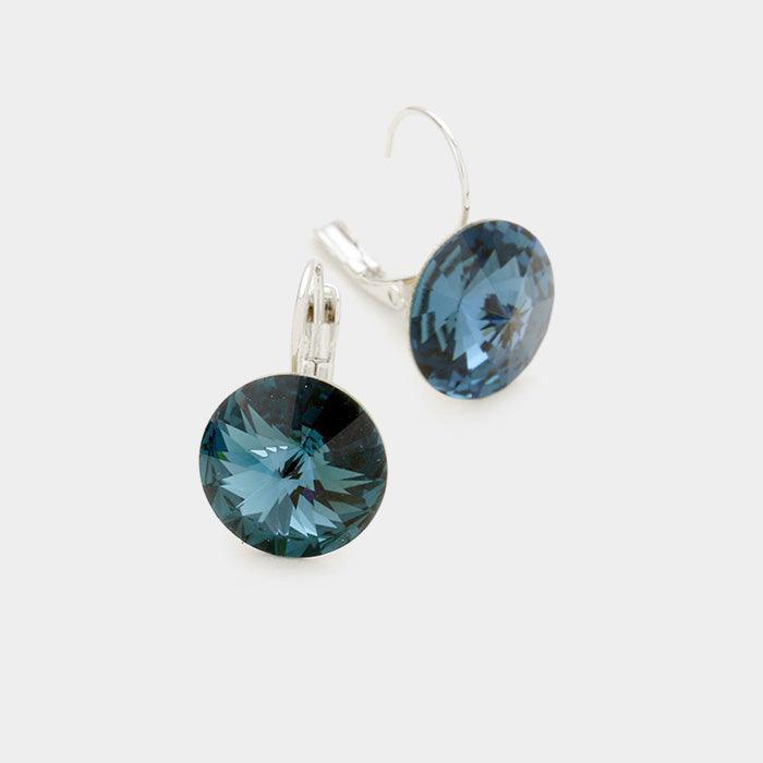 Silver Genuine Round Crystal Lever Back Earrings - Jewelry Store by Erik Rayo