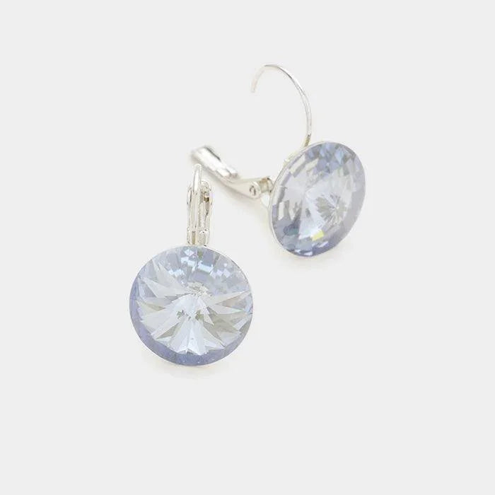 Silver Genuine Round Crystal Lever Back Earrings - Jewelry Store by Erik Rayo