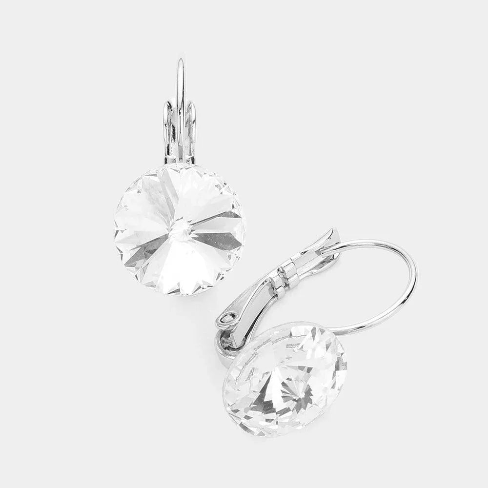 Clear Genuine Round Crystal Lever Back Earrings - Jewelry Store by Erik Rayo