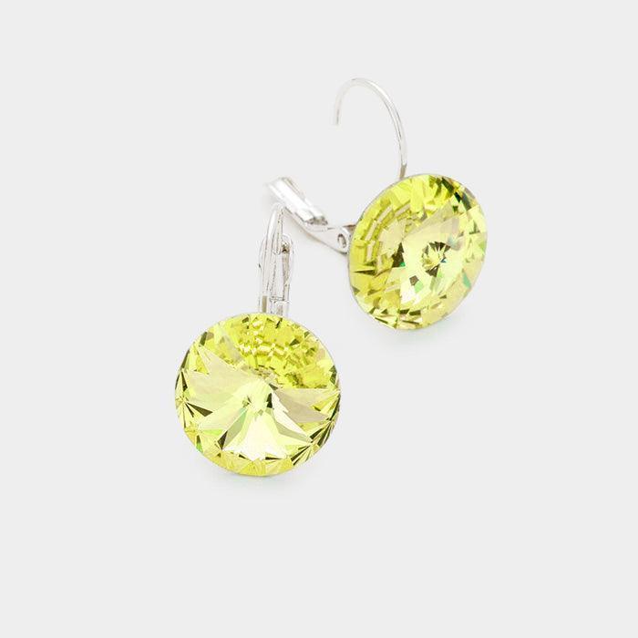 Green Genuine Round Crystal Lever Back Earrings - Jewelry Store by Erik Rayo