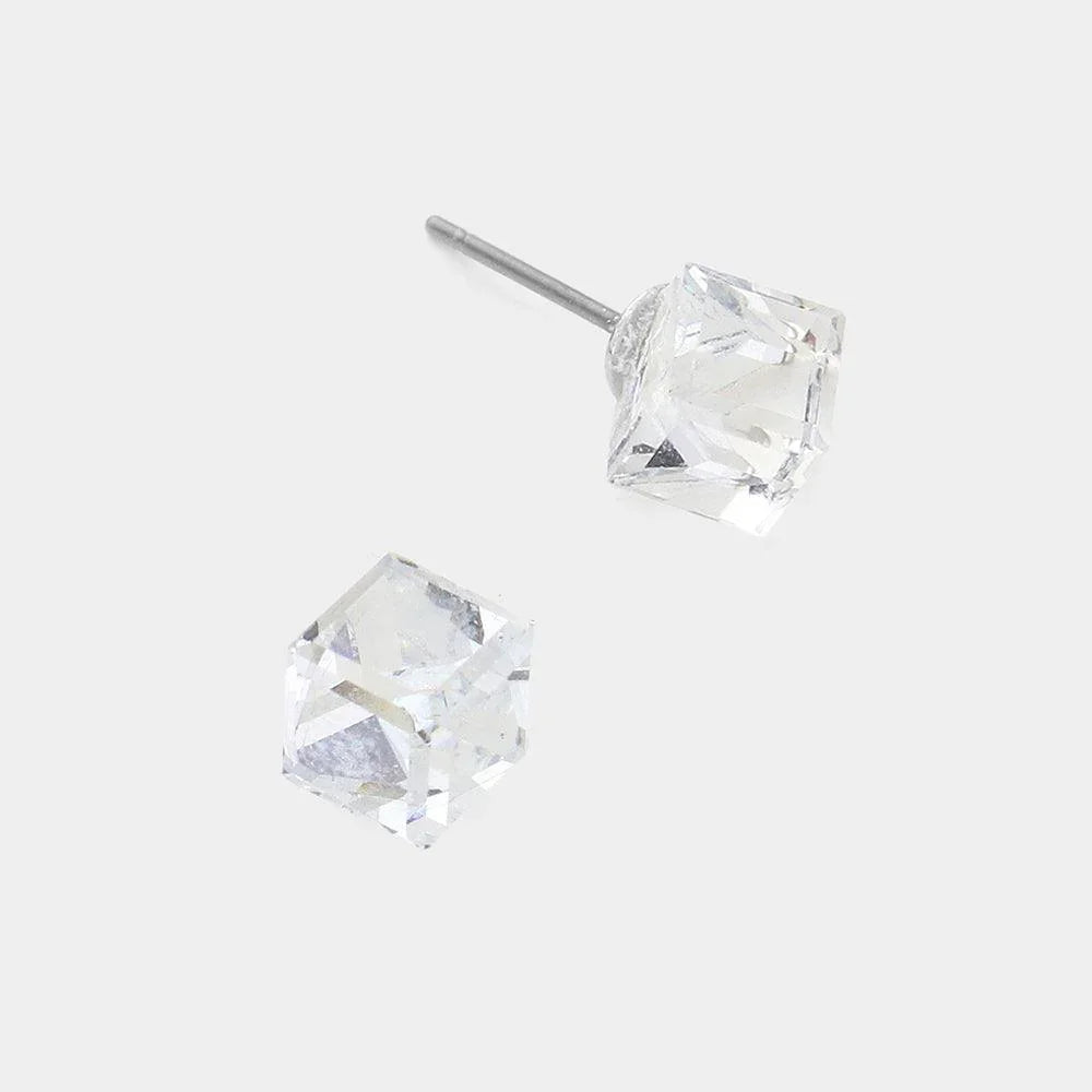 Clear Genuine Crystal Cube Stud Earrings - Jewelry Store by Erik Rayo