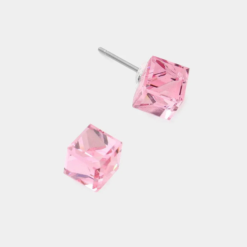 Genuine Crystal Cube Stud Earrings - Jewelry Store by Erik Rayo