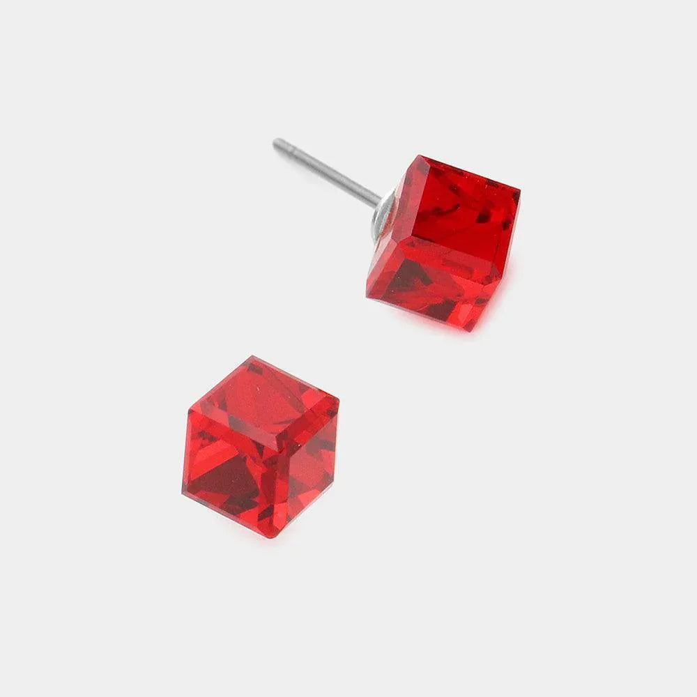 Genuine Crystal Cube Stud Earrings - Jewelry Store by Erik Rayo