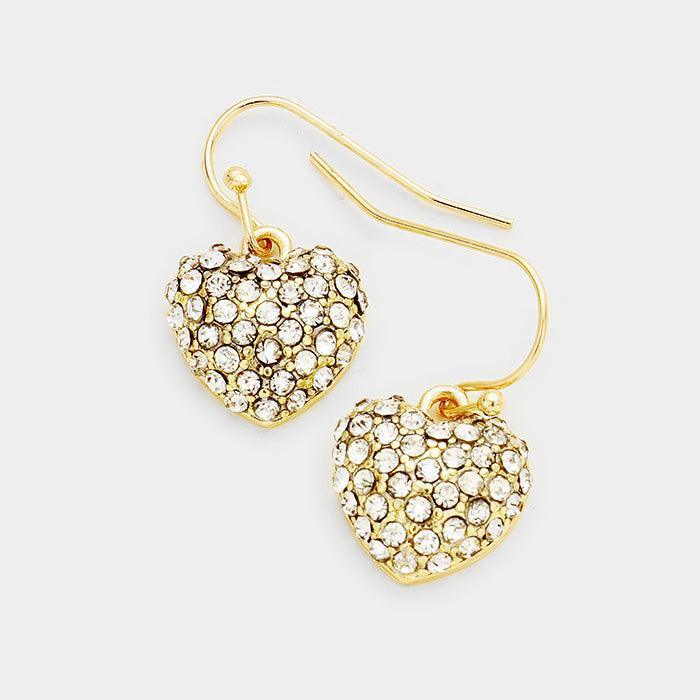 Gold Pave Crystal Stone Heart Dangle Earrings - Jewelry Store by Erik Rayo