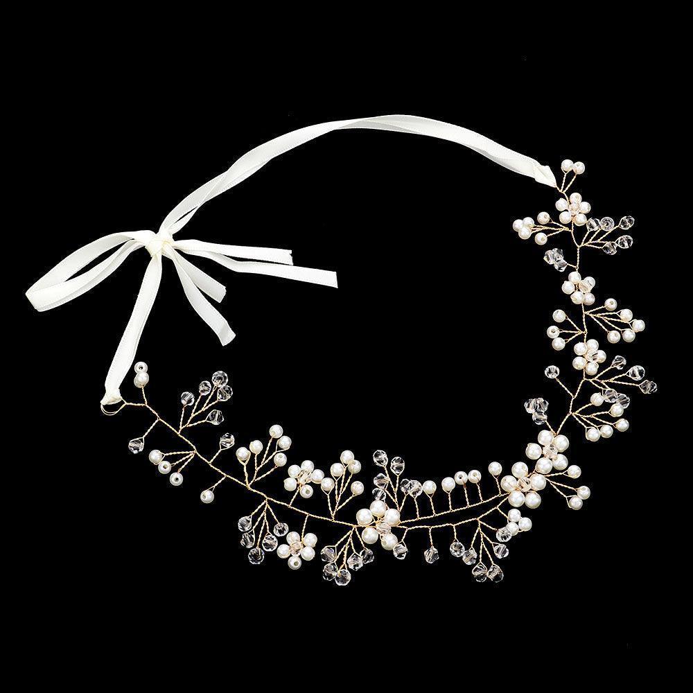 Cream Floral Pearl Cluster Bun Wrap Headpiece / Necklace - Jewelry Store by Erik Rayo