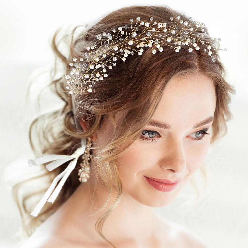 Cream Floral Pearl Cluster Bun Wrap Headpiece / Necklace - Jewelry Store by Erik Rayo