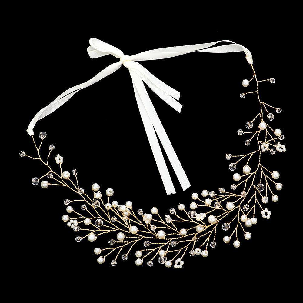 Cream Floral Pearl Cluster Bun Wrap Headpiece / Necklace - Jewelry Store by Erik Rayo