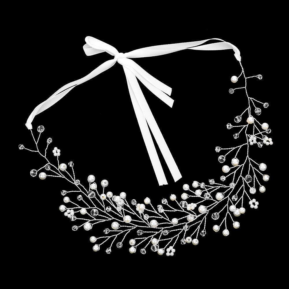 White Floral Pearl Cluster Bun Wrap Headpiece / Necklace - Jewelry Store by Erik Rayo