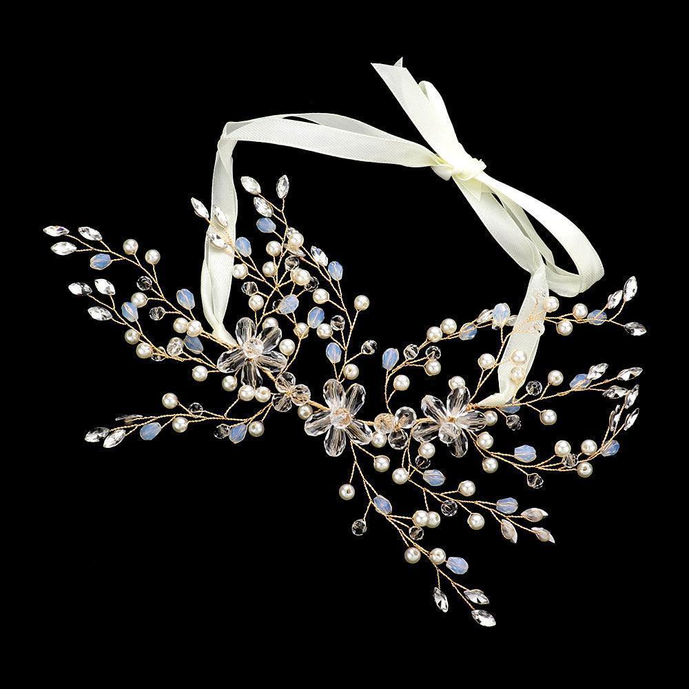 Gold Flower Pearl Cluster Bun Wrap Headpiece / Necklace - Jewelry Store by Erik Rayo
