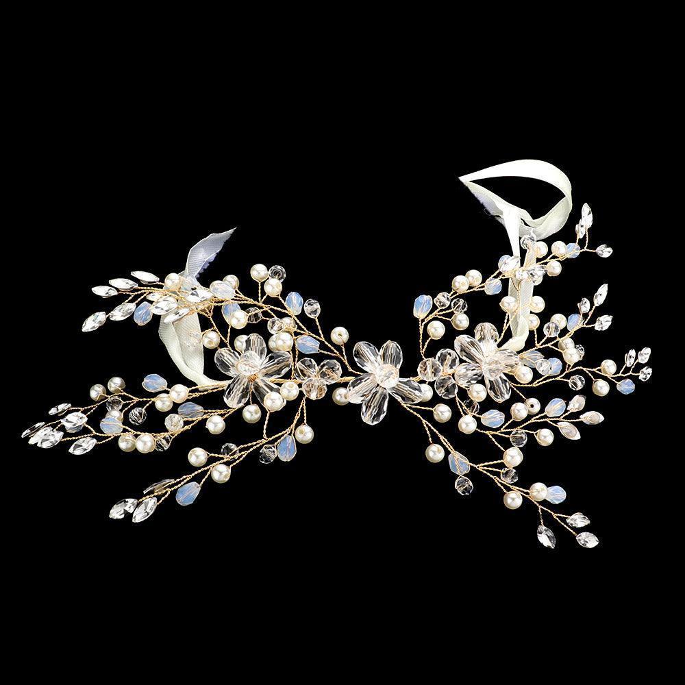 Gold Flower Pearl Cluster Bun Wrap Headpiece / Necklace - Jewelry Store by Erik Rayo