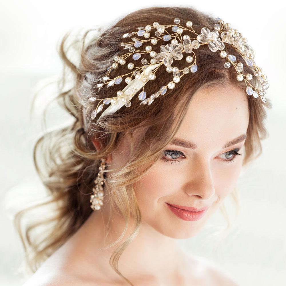 Gold Flower Pearl Cluster Bun Wrap Headpiece / Necklace - Jewelry Store by Erik Rayo