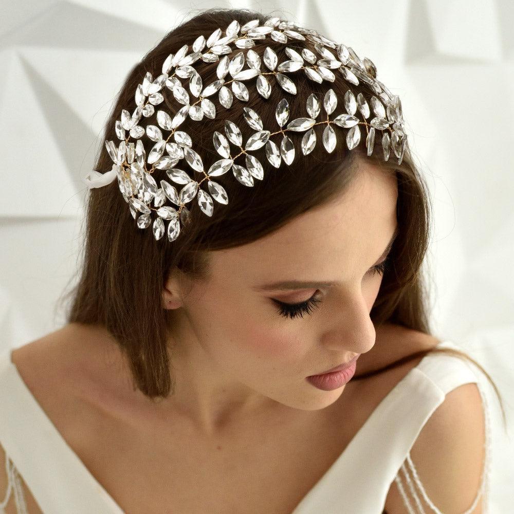 Gold Marquise Stone Cluster Vine Bun Wrap Headpiece / Necklace - Jewelry Store by Erik Rayo