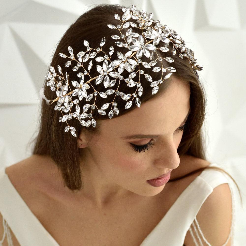 Gold Marquise Stone Cluster Vine Bun Wrap Headpiece / Necklace - Jewelry Store by Erik Rayo