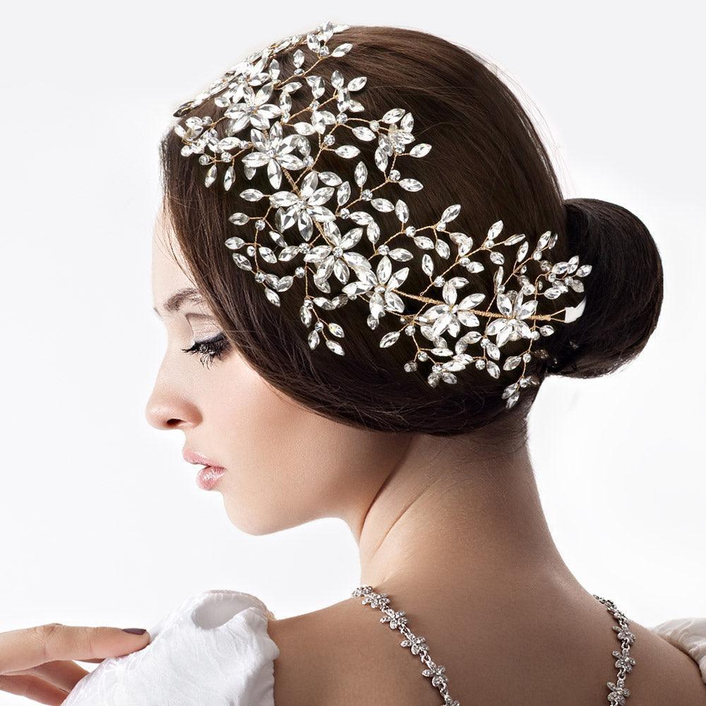 Gold Marquise Stone Cluster Vine Bun Wrap Headpiece / Necklace - Jewelry Store by Erik Rayo