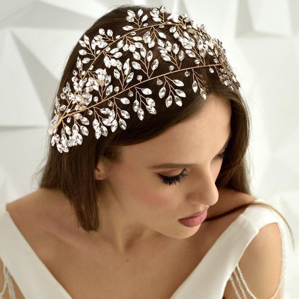 Gold Marquise Stone Cluster Vine Bun Wrap Headpiece / Necklace - Jewelry Store by Erik Rayo