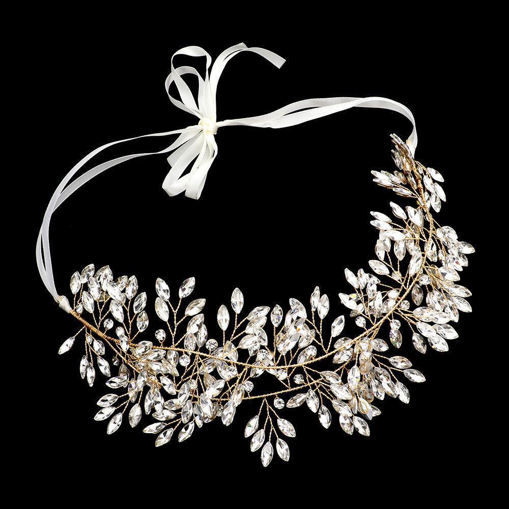 Gold Marquise Stone Cluster Vine Bun Wrap Headpiece / Necklace - Jewelry Store by Erik Rayo