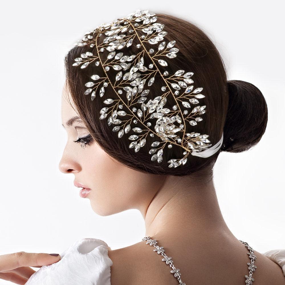 Gold Marquise Stone Cluster Vine Bun Wrap Headpiece / Necklace - Jewelry Store by Erik Rayo